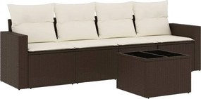 vidaXL 5 részes barna polyrattan kerti ülőgarnitúra párnával