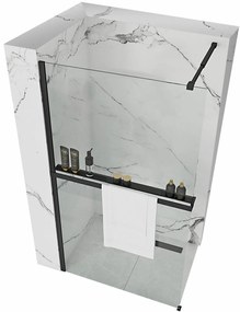 Rea Aero, zuhanykabin paraván 100cm, 8mm átlátszó üveg, fekete profil + EVO polc és akasztó, KPL-K0596
