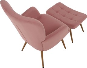 Fotel lábtartóval, rózsaszín Velvet szövet/tölgy, HABEN