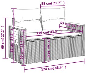 8-részes szürke polyrattan kerti ülőgarnitúra párnákkal