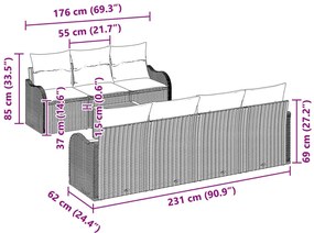 8 Darabos Kerti Kanapé Szett Párnákkal Szürke Poli Rattan Akácia, 2 Személyes Kerti Kanapé Párnákkal Szürke Poli Rattan