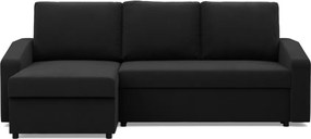 Zeus sarokkanapé, 1 ágyneműtartóval, döntött kartámasz, szövet anyag, univerzális oldal, bonell töltet, fekete