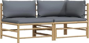 vidaXL 2 részes bambusz kerti bútorszett sötétszürke párnákkal