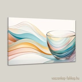 Absztrakt hullámok – Üvegpohárral | Modern prémium vászonkép 60x40 cm