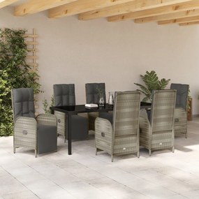 7 Darabos Kerti Étkező Szett Párnákkal Szürke Poly Rattan
