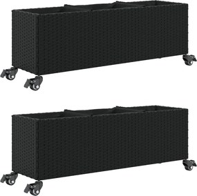 vidaXL 2 db fekete polyrattan növénytartó kerékkel 107x32x38 cm