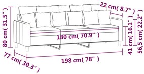 vidaXL 3 személyes sötétszürke bársony kanapé 180 cm
