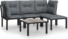 vidaXL 5 részes fekete-szürke polyrattan kerti ülőgarnitúra