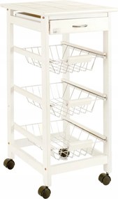 Fa Gurulós Konyhai Kocsi Kosarakkal És Fiókkal Fehér