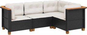 vidaXL 4 részes fekete polyrattan kerti ülőgarnitúra párnákkal