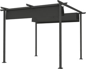Outsunny Pergola 3x3m Kerti Pavilon Terasz Napernyő Fém Szerkezettel, Állítható Napernyő, UV Védelem 30+ Szabadonálló Napernyő Teraszra és Kertbe, Söt