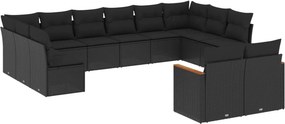 vidaXL 12 részes fekete polyrattan kerti ülőgarnitúra párnákkal