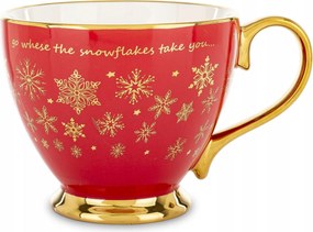 Bögre 380ml karácsonyi piros arany kiegészítők hógolyók ünnepi hangulat mese