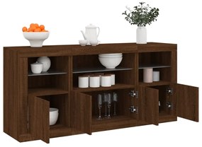 barna tölgy színű tálalószekrény LED-ekkel 142,5 x 37 x 67 cm