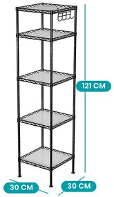 Fürdőszobai 5 szintes tároló, 30 x 30 x 121 cm