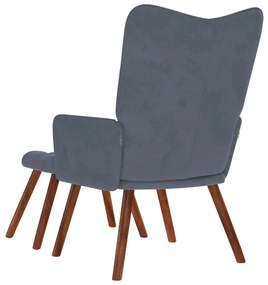 sötétszürke bársony pihenőfotel zsámolynal