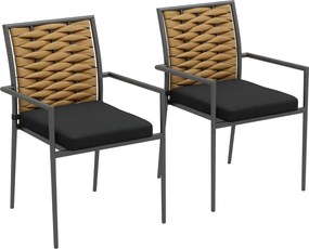 Outsunny 2 darabos Rattan Kerti Szék Szett Párnákkal, Összecsukható Terasz Szék, Acél, 57 x 58 x 87 cm, Barna+Fekete+Szürke | Aosom