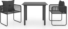 vidaXL 3 részes fekete PVC rattan kerti étkezőgarnitúra