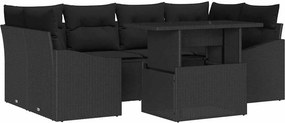 vidaXL Kerti Kanapé Szett párnával 7 pcs Fekete polirattan