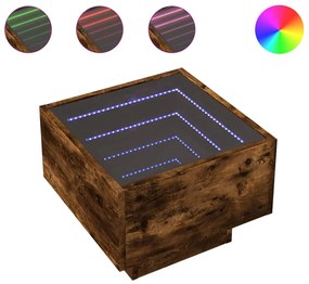 Füstös tölgy színű szerelt fa kisasztal LED-del 40 x 40 x 30 cm