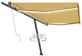 Sárga-fehér szélérzékelős és LED-es napellenző 500x300 cm