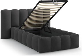 Antracitszürke kárpitozott ágyneműtartós egyszemélyes ágy ágyráccsal 90x200 cm Lupine – Micadoni