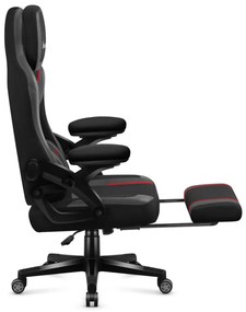 Gamer szék, szövet, lábtortóva, carbon, fekete