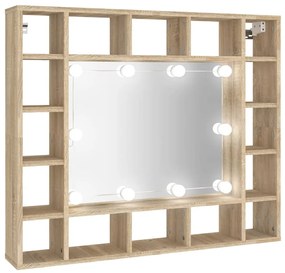 sonoma tölgyszínű tükrös szekrény LED-ekkel 91 x 15 x 76,5 cm
