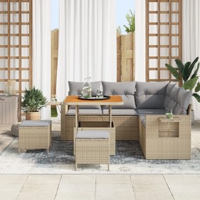 8 darabos kerti kanapé garnitúra párnákkal bézs poly rattan akáccal