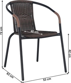 Egymásba rakható szék, barna/fekete fém, DOREN