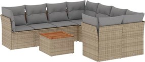 vidaXL 9 részes bézs polyrattan kerti ülőgarnitúra párnákkal