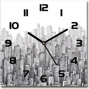 Csendes üveg falióra Felhőkarcolók 30x30