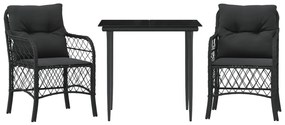 vidaXL 3 részes fekete polyrattan bisztrógarnitúra párnával