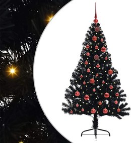 vidaXL Mesterséges, előre világított karácsonyi fa Fekete 150 cm PVC