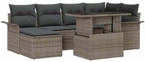 vidaXL Kerti Kanapé Szett párnával tárolóval 7 pcs Szürke Poli rattan