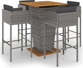 vidaXL 5 részes szürke polyrattan kerti bárszett párnákkal