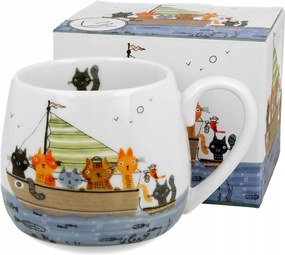 Porcelán bögre, hordó alakú, Macskás Világ Tengerészek mintával, 430ml
