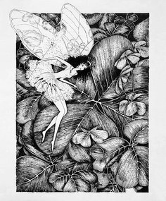 Illusztráció Fairy on Clover Leaf Original Artwork, JudiParkinson