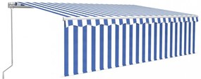 kék és fehér kézzel kihúzható napellenző redőnnyel 5 x 3 m
