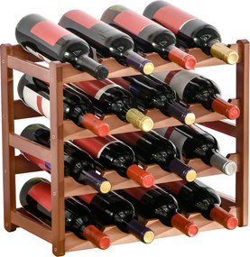 HOMCOM Bambusz Bortartó 16 Palack számára, 4-tiers Borkiöntő Asztali Bortartó, Konyhába, Étkezőbe, Bárba, Teherbírás: 75 kg, 43x23,5x38 cm Barna | Aos