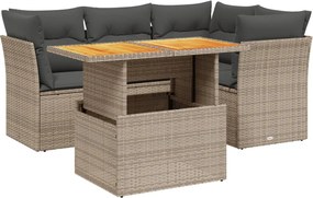 vidaXL 5 részes szürke polyrattan kerti ülőgarnitúra párnákkal