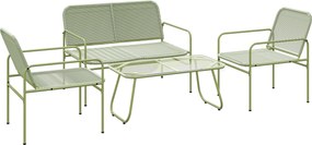 Outsunny 4 személyes kültéri rattan kertibútor szett 2 személyes kanapéval, 2 karosszékkel, edzett üveg asztallal, acél vázzal, kertibútor balkon tera
