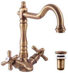 RAV Slezák MK121.0/8SM - Mosdócsaptelep + leeresztő garnitúra MORAVA RETRO antik sárgaréz