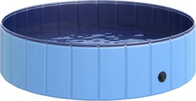 PawHut Összecsukható Kutyakád Kutyamedence Kutyús Swimming Pool Vízmedence Kutyák és Macskák Számára Műanyag+Fa Kék Ø120 x H30 cm | Aosom