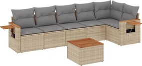 vidaXL 7 részes bézs polyrattan kerti ülőgarnitúra párnákkal