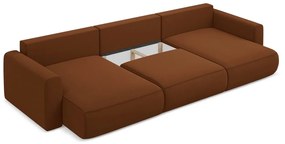 Terrakotta színű bársony kinyitható-tárolóhelyes (U alakú) sarokkanapé Kapua – Makamii