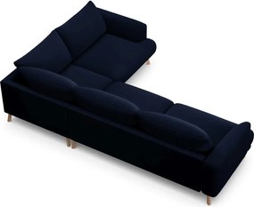 Sötétkék bársony sarokkanapé (jobb oldali-L alakú) Naomi – Micadoni
