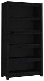 fekete tömör fenyőfa könyvszekrény 80x35x154 cm