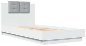 fehér ágykeret fejtámlával és LED-világítással 90 x 190 cm