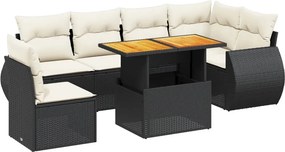 vidaXL 7 részes fekete polyrattan kerti ülőgarnitúra párnával